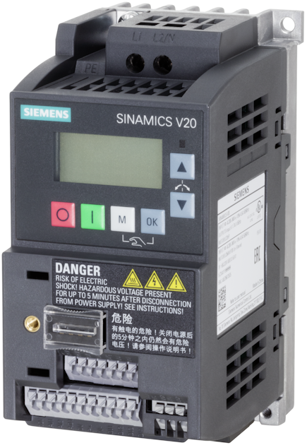 Siemens SINAMICS V20 0.12 kW 1-Phase 200–240V VFD, Unfiltered – 6SL3210-5BB11-2UV1