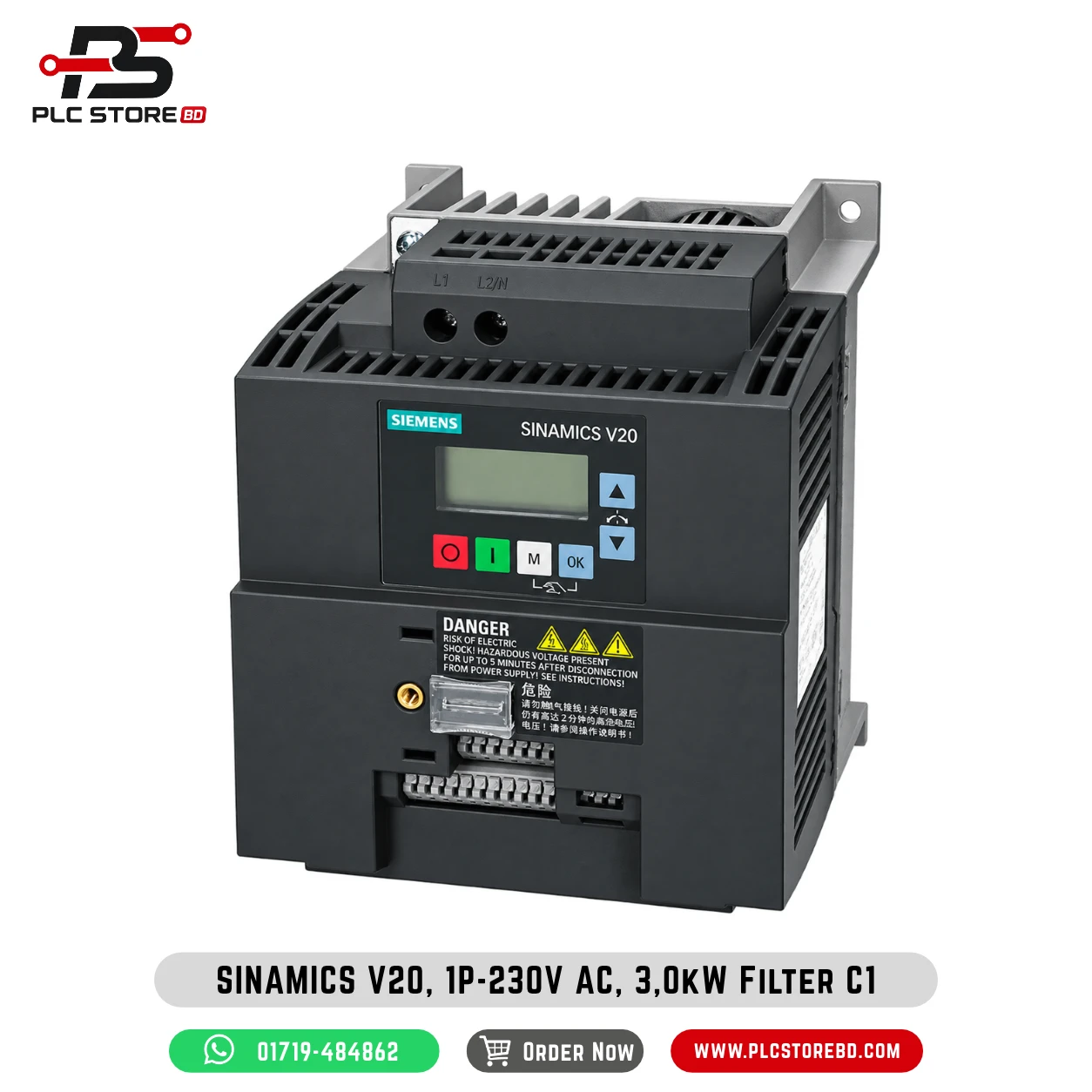 6sl3210-5bb23-0bv1-siemens-sinamics-v20-vfd (5) 6SL3210-5BB23-0BV1 Siemens SINAMICS V20 3 kW 200–240 V single-phase input filtered VFD