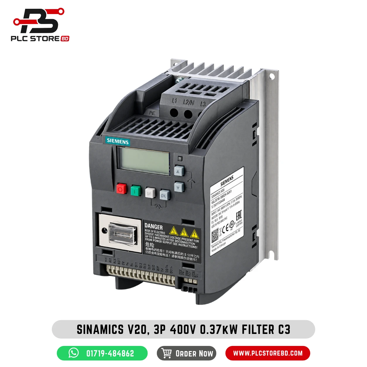 6SL3210-5BE13-7CV0 Siemens SINAMICS V20 0.37 kW 380–480 V three-phase VFD