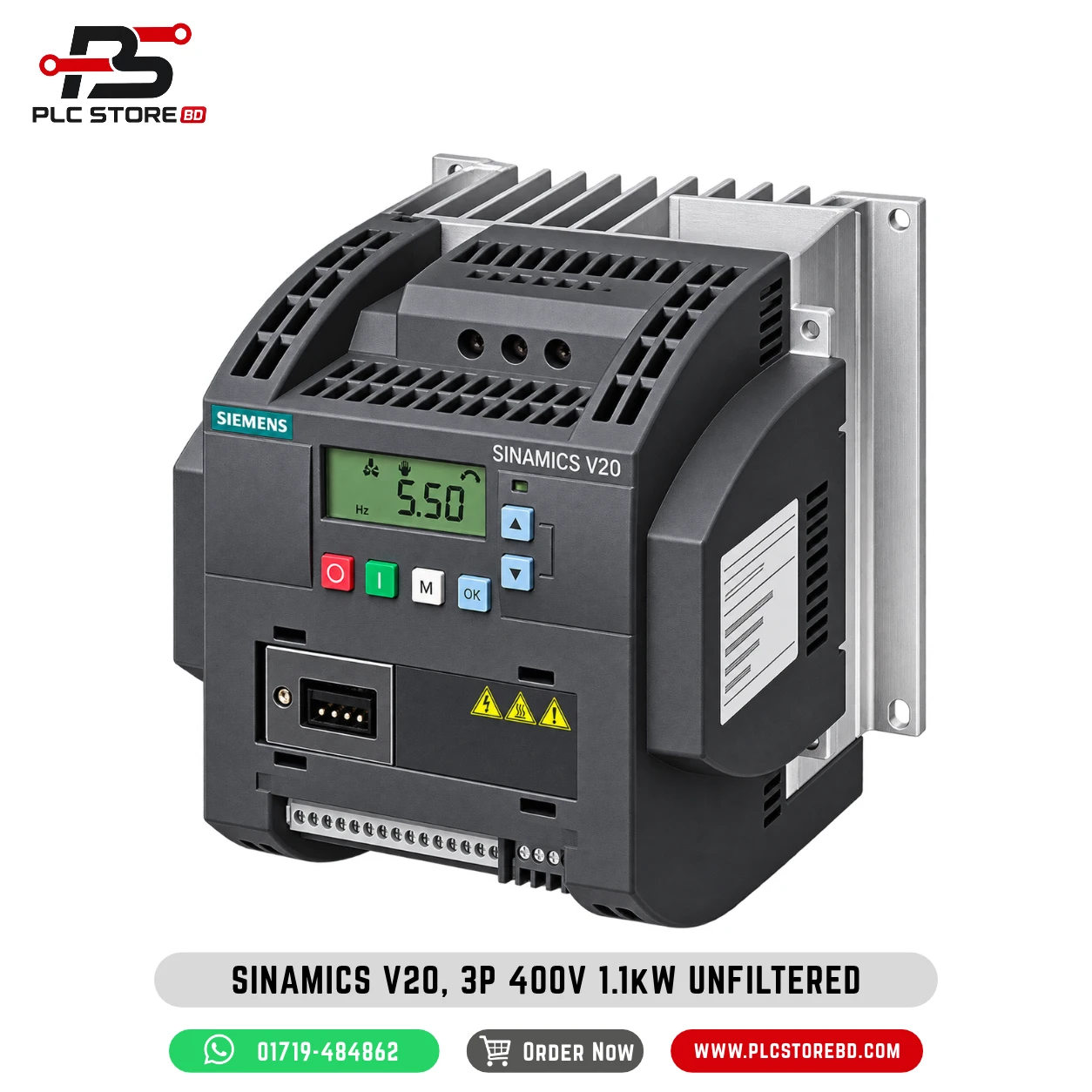 6SL3210-5BE21-1UV0 Siemens SINAMICS V20 1.1 kW three-phase unfiltered AC drive