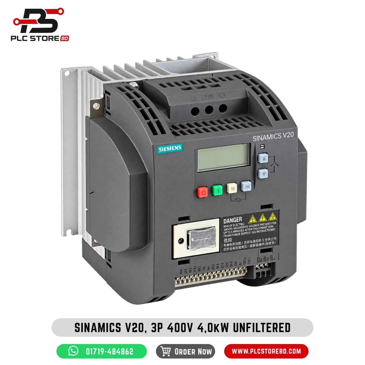 6SL3210-5BE24-0UV0 Siemens SINAMICS V20 4 kW 380–480 V three-phase VFD